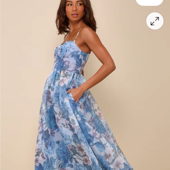Lulus Dresses & Skirts - Lulu's Blue Floral Midi Dress with Spaghetti Straps